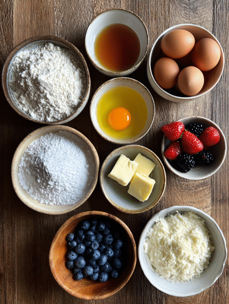 Kefir sheet cake ingredients on rustic kitchen counter