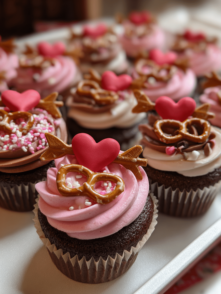 Bow and Arrow Cupcakes Recipe Bow and Arrow Cupcakes Recipe – Finished cupcakes with heart arrows on rustic table