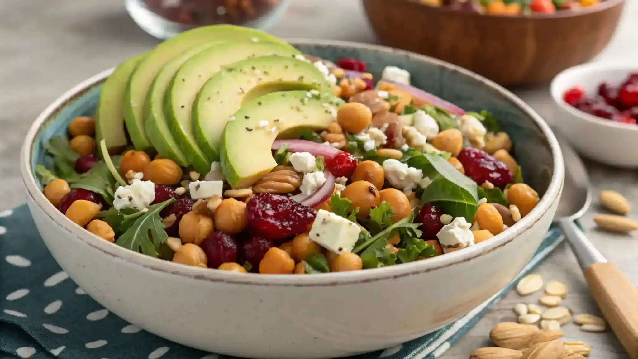Salad with Cranberries, Nuts & Garbanzo Beans Recipe