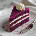 purple velvet cake recipe slice on white plate