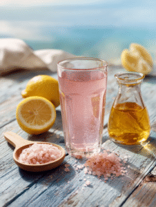 Pink salt recipe drink with lemon and honey