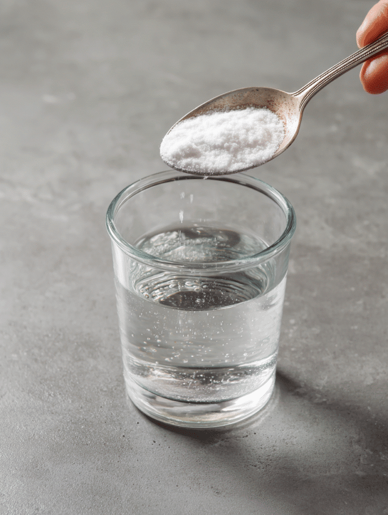 Baking soda trick for ED preparation with spoon mixing into water