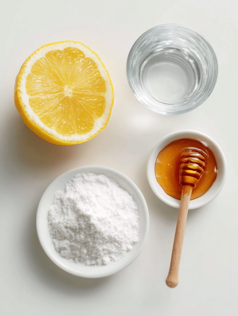 ingredients for brazilian baking soda trick laid out